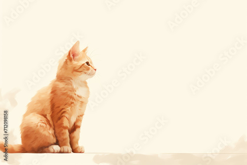  Illustration of a cat in a minimalist style, colored entirely in peach fuzz against a white background