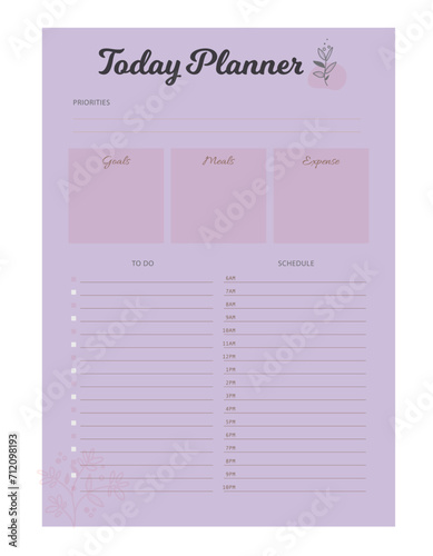 Daily Planner. Minimalist planner template set. Vector illustration.	