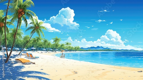 sand scene summer background illustration palm vacation, relaxation tropical, paradise hot sand scene summer background