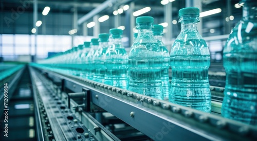 Bottled water being produced in a factory, water in industry photo