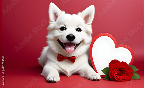 Valentien's day, dog, heart, simple background. Generative AI © 냥냥냥 난