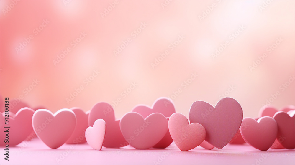 Intimate Valentine's Day Celebration with Pink Hearts on a Blurred Background - Romantic Greeting Card Design with Copy Space for Love and Happiness