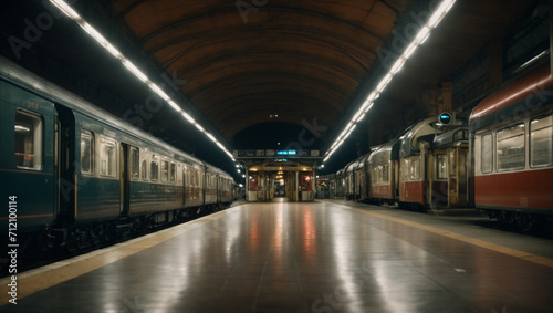 Empty subway station  trains