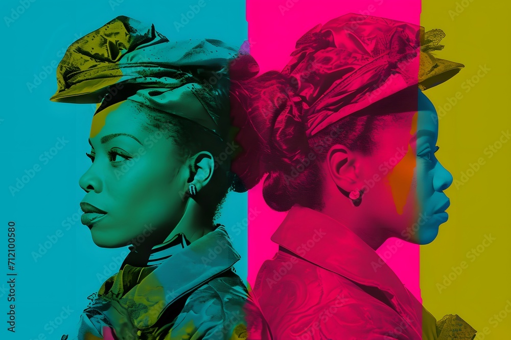 Fototapeta premium A vibrant pop art collage of iconic female portraits, celebrating diversity and femininity for International Women's Day