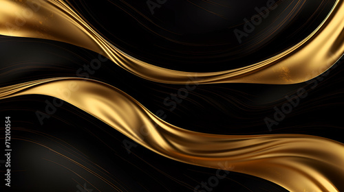 Abstract black gold luxurious noble waves texture background panorama banner for web design backdrop wallpaper illustration,3D abstract seamless wallpaper. Three-dimensional dark golden and black back