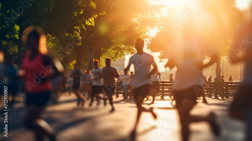 blurred background of people running at park outdoor © Aura