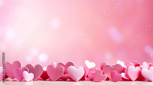 Intimate Valentine's Day Celebration with Pink Hearts on a Blurred Background - Romantic Greeting Card Design with Copy Space for Love and Happiness