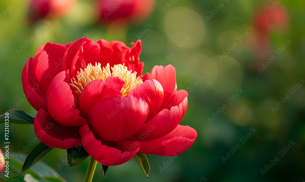Fototapeta premium Red Peony Flower Head Full Bloom, Generative AI