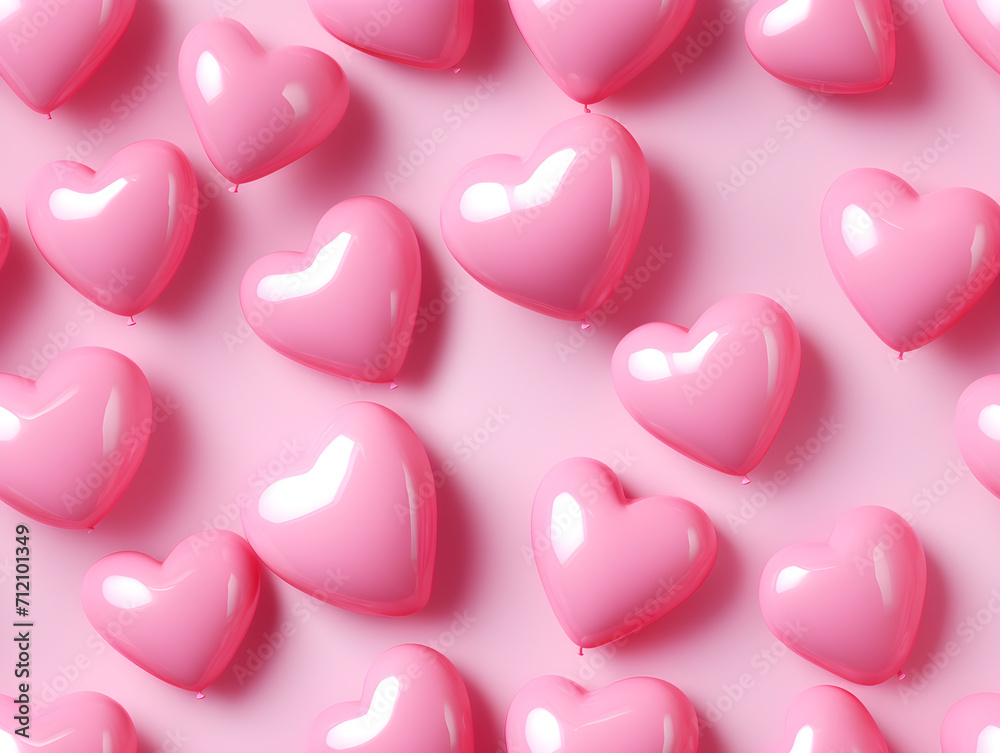 Pink 3D Heart Balloons on a Seamless Pink Background