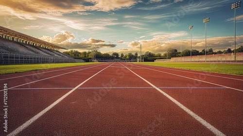 smooth surface running track, Athletics stadium, ready for runners  photo