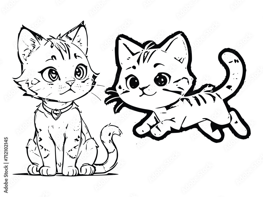 Cute and Playful Cat Designs in Line Art for Coloring