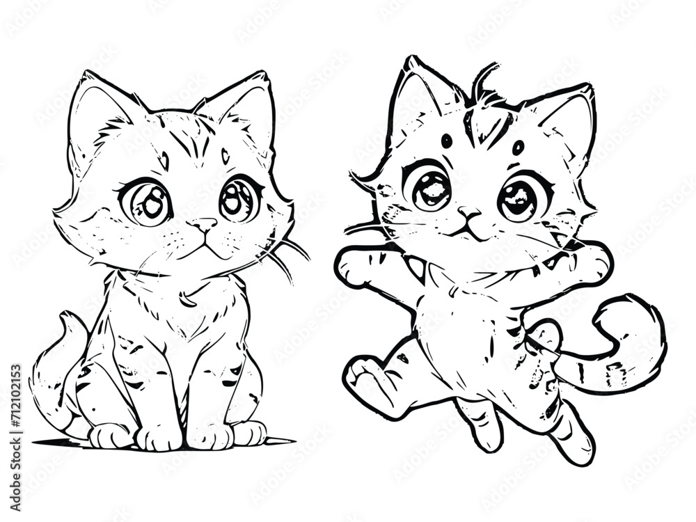 Fototapeta premium Cute and Playful Cat Designs in Line Art for Coloring