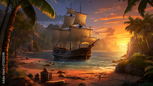 Pirates Cover Treasure Hunter A pirate ship or tree