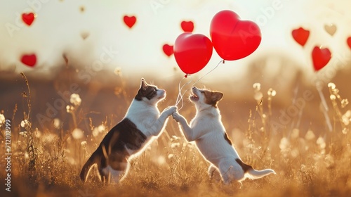 Two dog and heart shape balloons