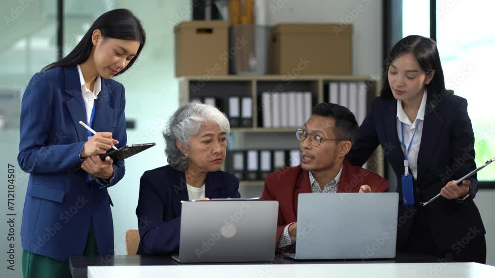 Happy smiling businessman feel happy work complete Teamwork success, success at work in the office concept.