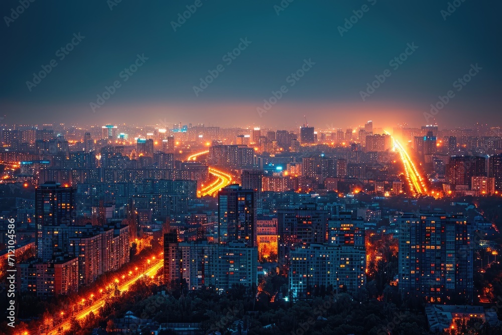 a city lit up at night professional photography