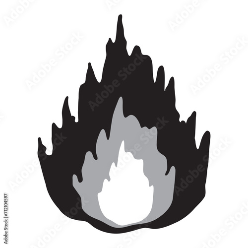 燃え盛る炎の白黒イラスト　Black and white illustration of a blazing flame