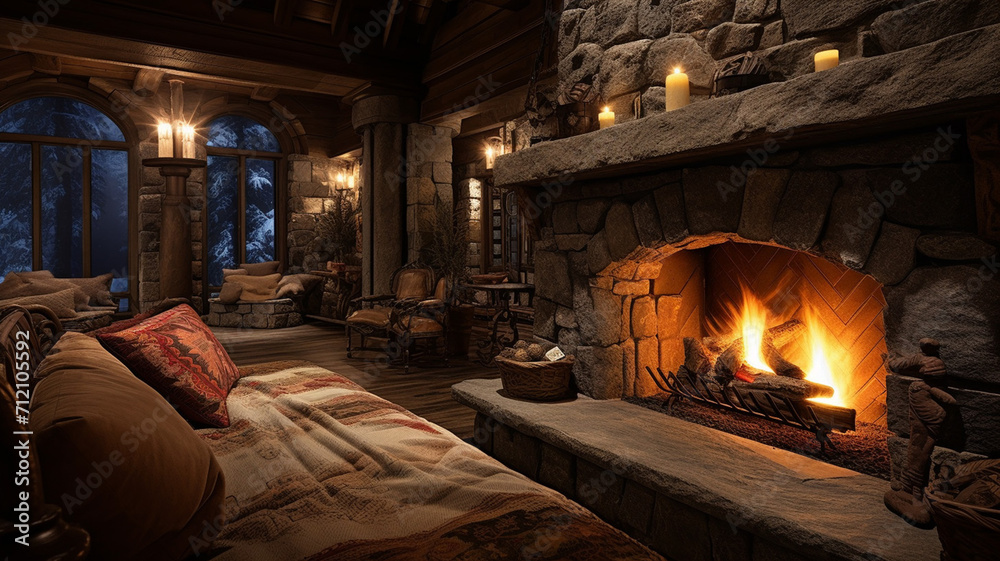 Cozy Alpine Lodge Spa A spa styled as a cozy alpine - obrazy, fototapety, plakaty 