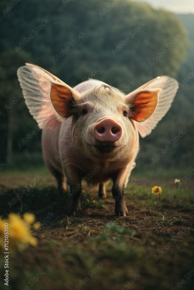 AI-Generated Photorealistic Pig with Wings - Digital Artwork