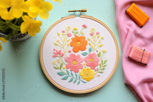 Embroidery with a simple quote in backstitch on a pastel fabric