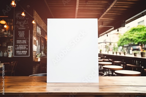Blurred coffee shop background and empty wooden menu board