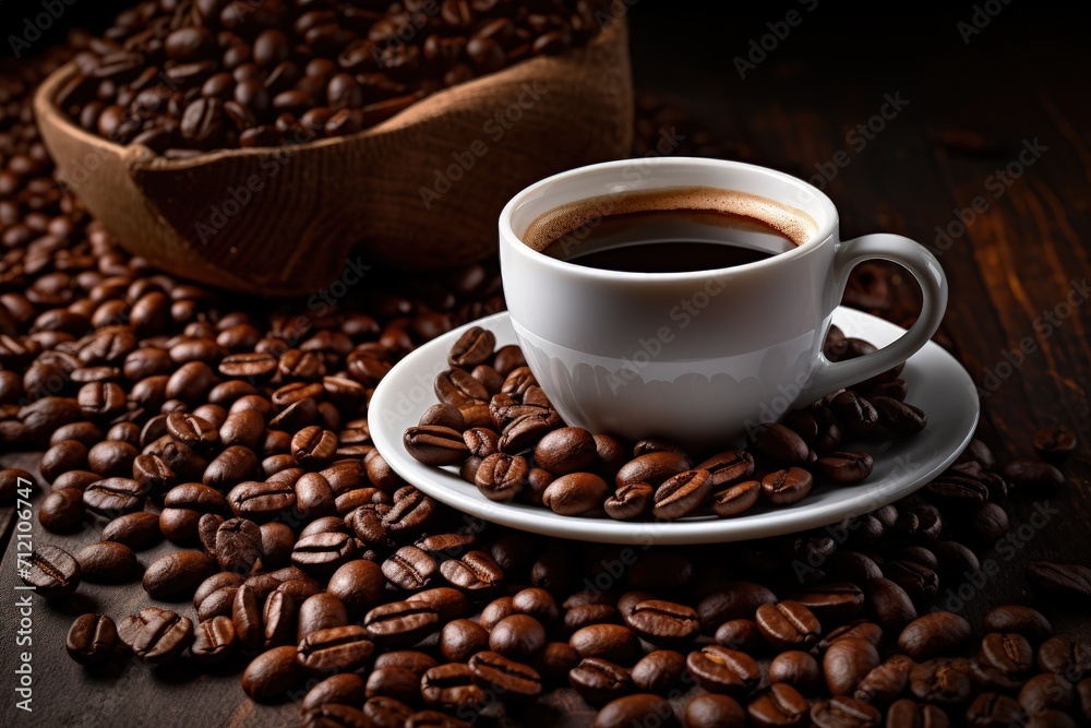 Coffee beans and cup Coffee beans and cup
