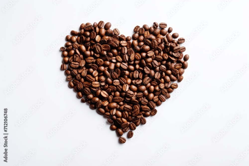 Coffee beans arranged in a heart shape on a white background creating a love coffee logo Macro photography in a studio Coffee beans arranged in a heart shape on a white background creating a love coffee logo Macro photography in a studio