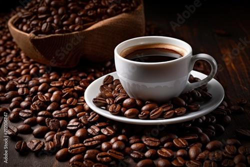 Coffee beans and cup