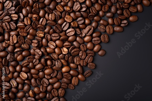 Coffee beans arranged in a pile isolated on white and seen from above © VolumeThings