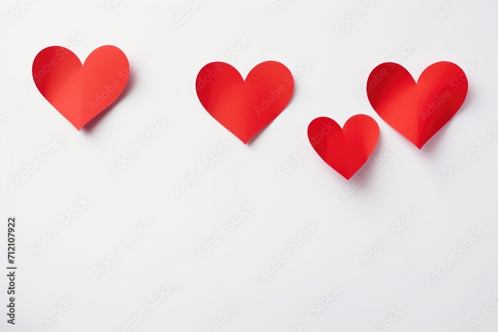 Red and white paper heart shape isolated in white background. Background concept for romantic and happy valentine days