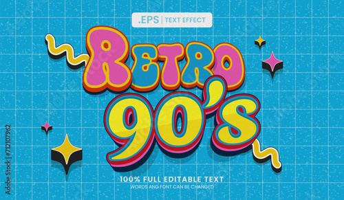 Design editable text effect, retro 90s 3d concept vector illustration