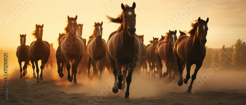 Gallop of the Equine Symphony, A Majestic Horde Races Through the Dusty Wilderness © Andrii