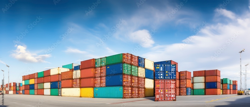 Fototapeta premium Towering Cascades of Color, A Mesmerizing Symphony of Stacked Containers
