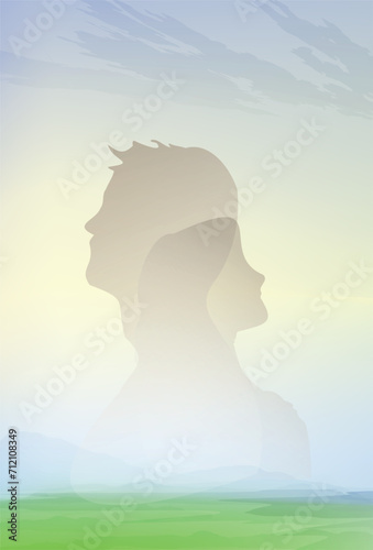 The Creation of human. Man and woman. Adam and Eve. Biblical series. Illustrated Bible. Genesis 1:27. So God created human beings in his own image. In the image of God he created them; male and female