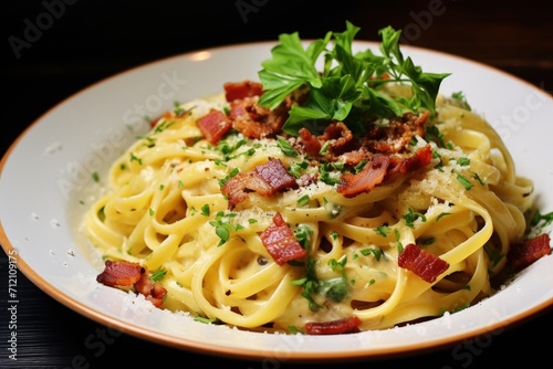 Homemade pasta with carbonara sauce