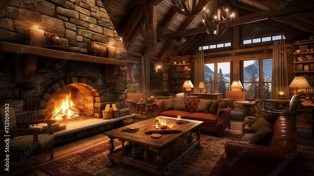 Mountain Lodge Retreat Salon A cozy mountain lodge wooden