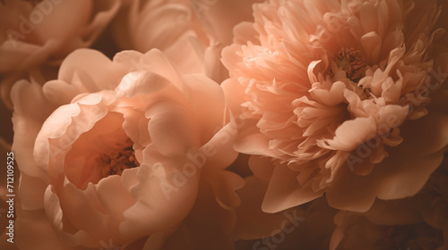 Close-up of peonies flowers in the 2024 color Peach Fuzz.