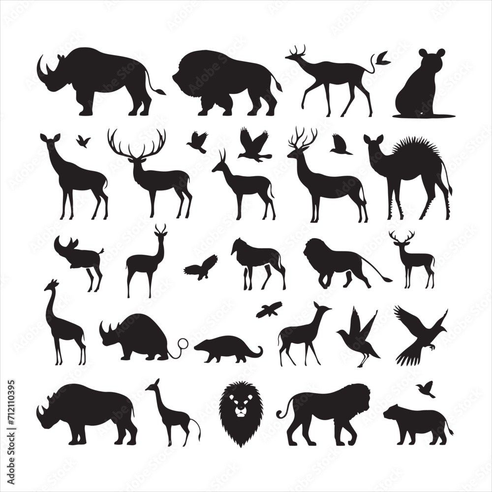 Wilderness Portraits: A Rich Collection of Wild Animals in Detailed Silhouette Form - Wildlife Silhouette - Animals Vector
