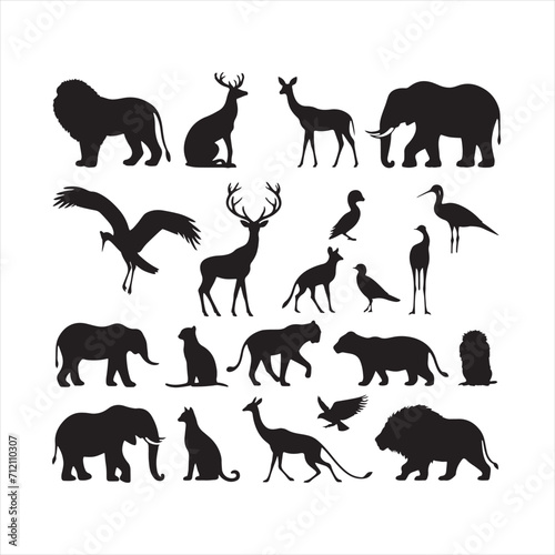 Creatures in Shadows: Diverse Wild Animals Silhouette Set Portraying the Richness of the Wild - Wildlife Silhouette - Animals Vector
