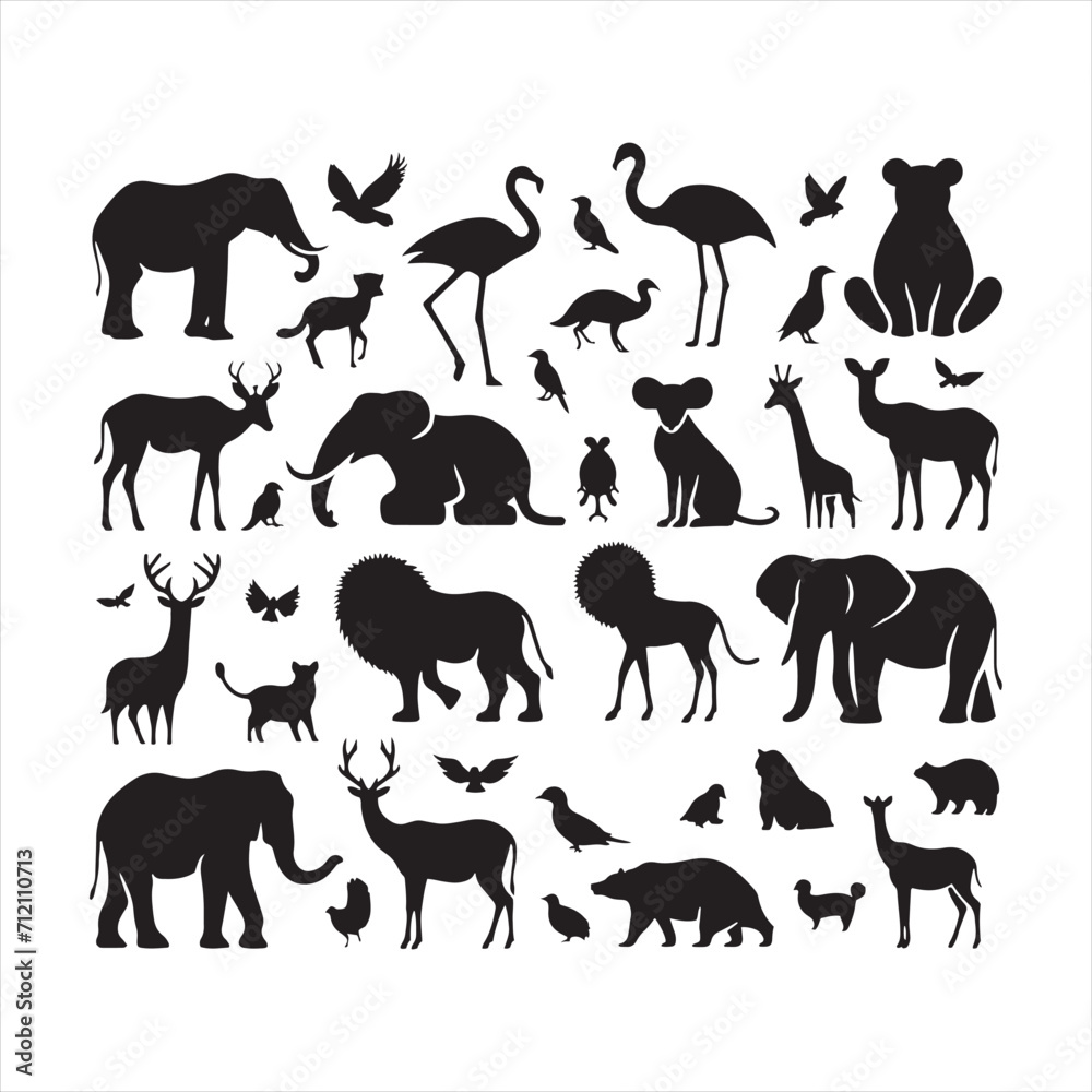 Untouched Realm: A Breathtaking Set of Wild Animals Silhouette Capturing Nature's Essence - Wildlife Silhouette - Animals Vector
