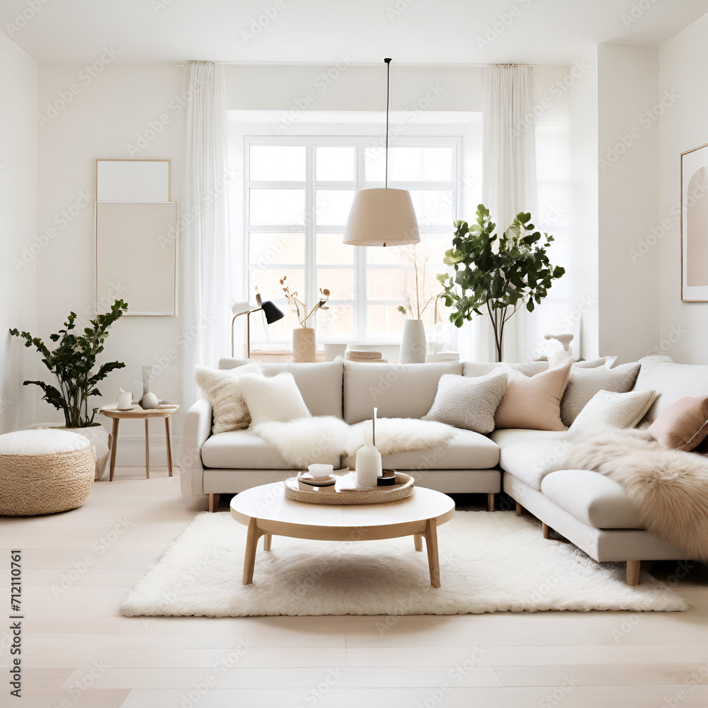 A living room features a neutral color palette, clean lines, and a focus on natural materials. A living room features a neutral color palette, clean lines, and a focus on natural materials.