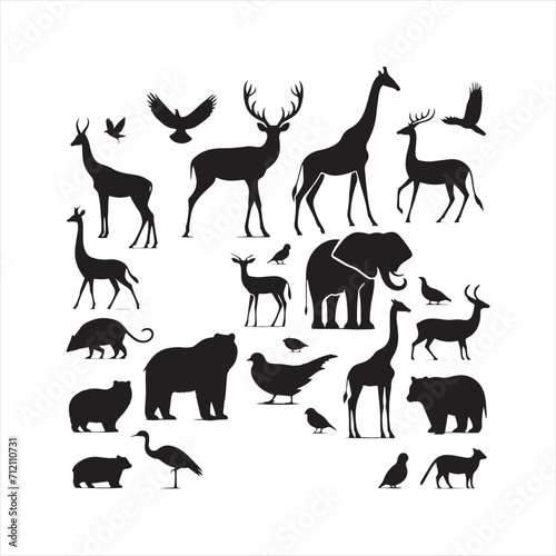 Symphony of Shadows  Wild Animals Silhouette Set Celebrating the Harmony of Nature - Wildlife Silhouette - Animals Vector 