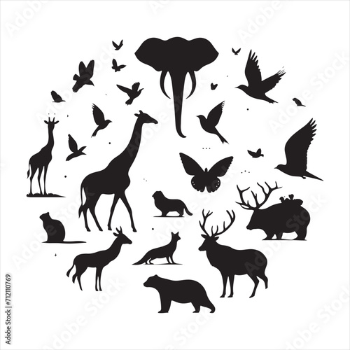 Silhouetted Wanderers  A Stunning Collection of Wild Animals in Elegant Shadow Form - Wildlife Silhouette - Animals Vector 