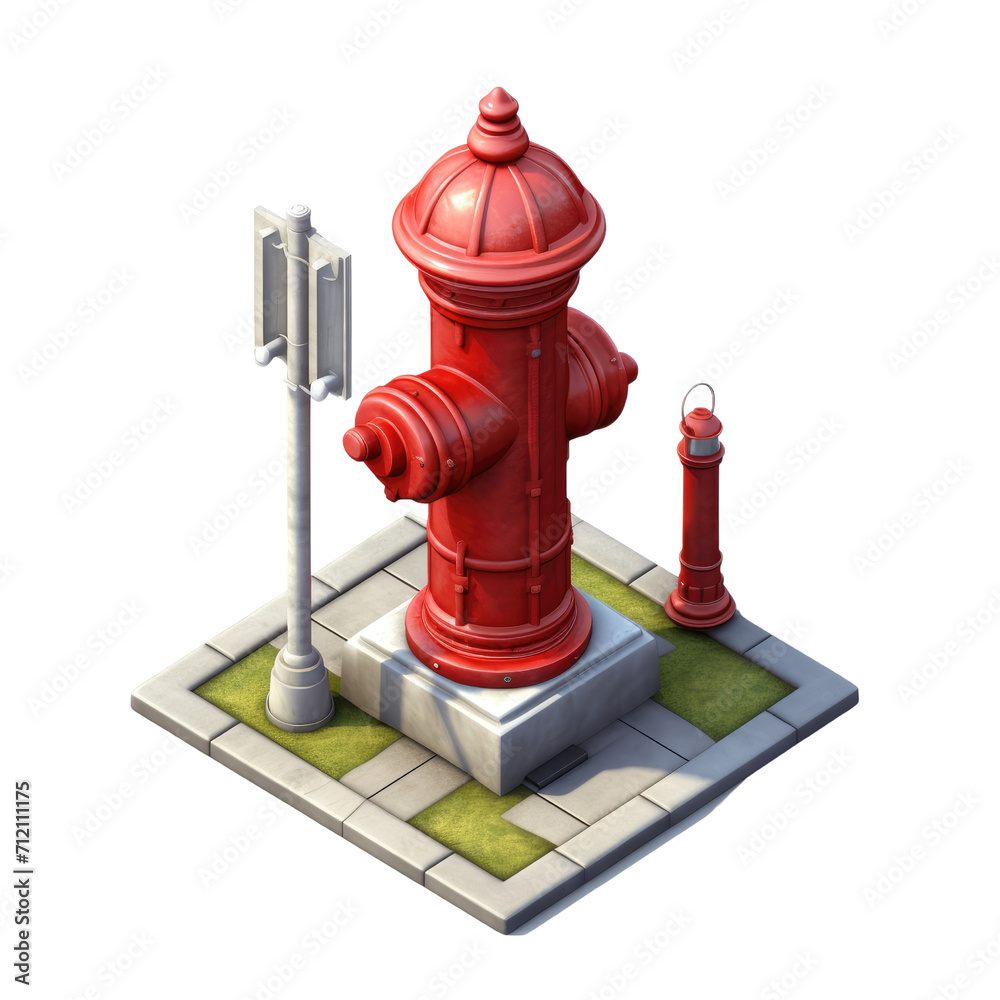 Fototapeta premium Urban Safety Equipment: Red Fire Hydrant