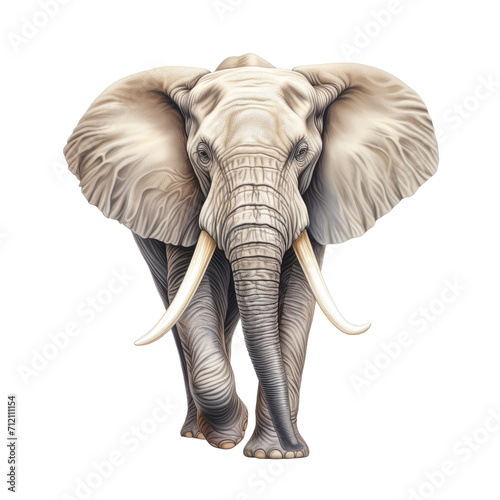 an African elephant, tusks prominent