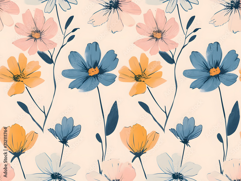 優しい色の花のイラストパターン 優しい色の花のイラストパターン