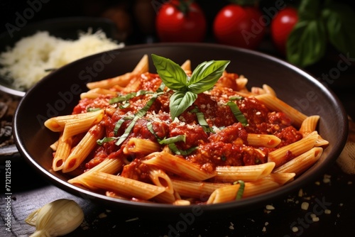 Spicy chili sauce with penne pasta photo