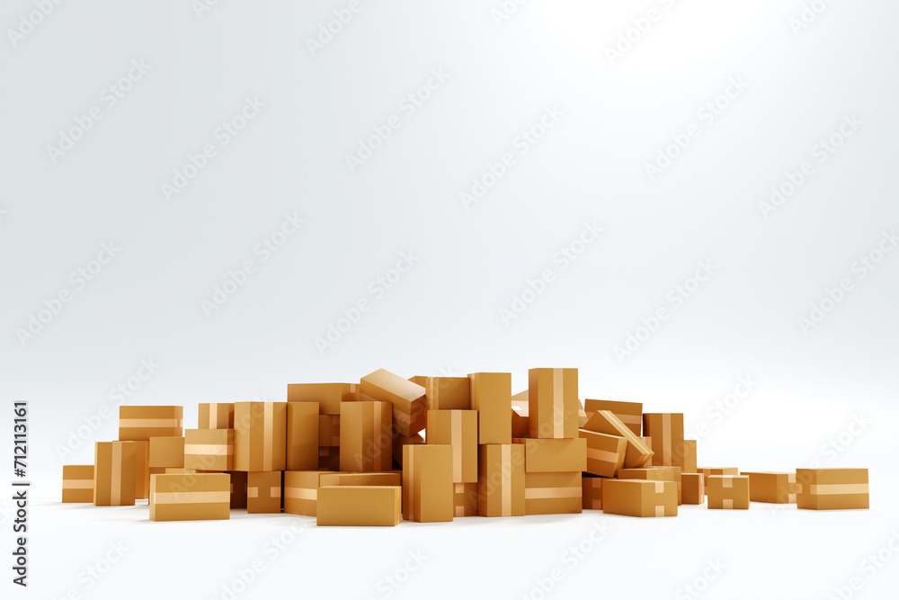 Stack of cardboard parcel box overflow, shopping delivery shipping logistic business, 3D rendering. Stack of cardboard parcel box overflow, shopping delivery shipping logistic business, 3D rendering.