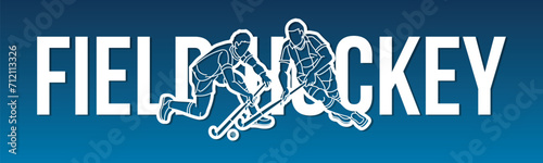 Field Hockey Font Design with Male Player Action Cartoon Graphic Vector