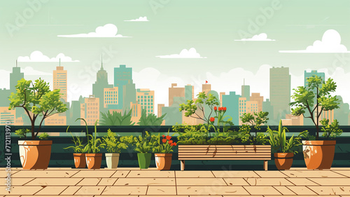Flat Illustration Urban Garden Rooftop A flat design